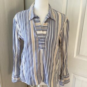 Lou & Grey Striped v neck Shirt in Blue and Tan Sz XXS